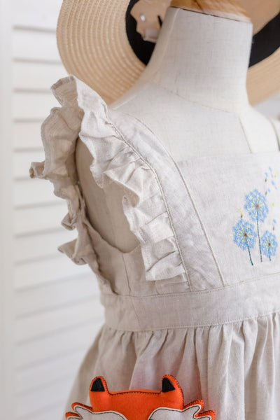 Dandelion Journey Flutter-sleeve Linen Dress